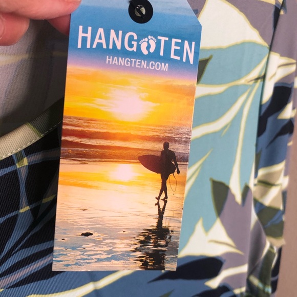 Hang Ten Sun Protection Tee SPF50 Zip Pocket Tropical Print Rash Guard T-shirt - Picture 9 of 10